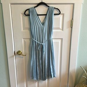 Adorable blue maternity dress- pleated with tie waist